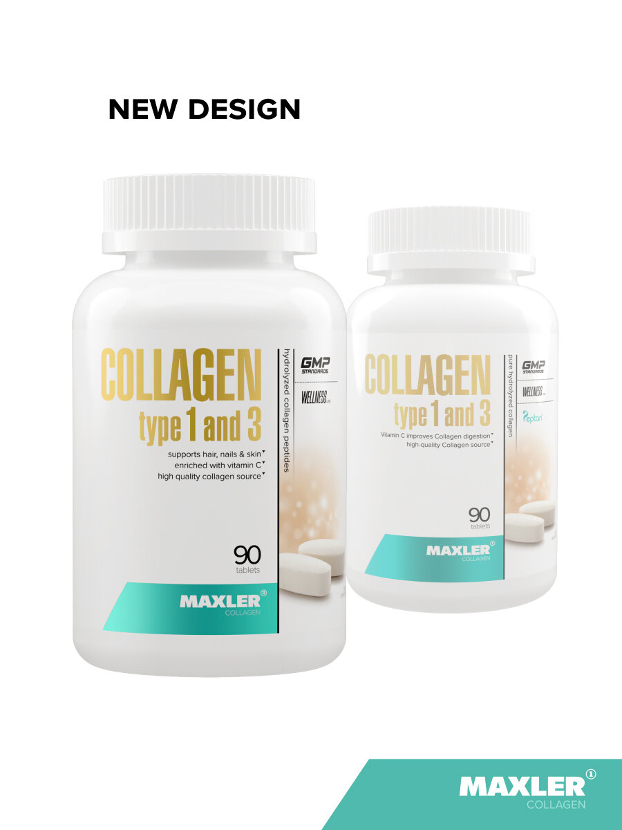 Картинки Гидролизованный коллаген тип 1 и 3 + Витамин С Maxler Collagen type 1 and 3, 90 таблеток