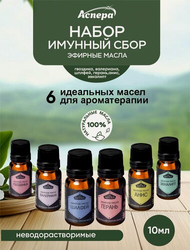 Изображение товара Набор эфирных масел Аспера "Иммунный Сбор", для бани, сауны, 6 шт