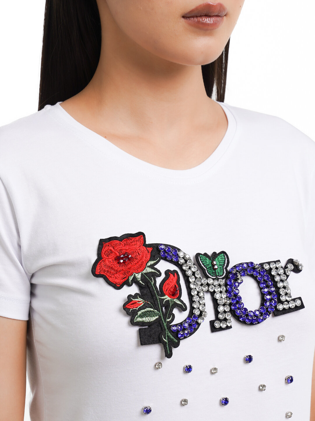 Футболка Футболка Dior "Белая хлопковая с объемным декором", женская, 100 % хлопок, белая, размер l, белый — фото 1