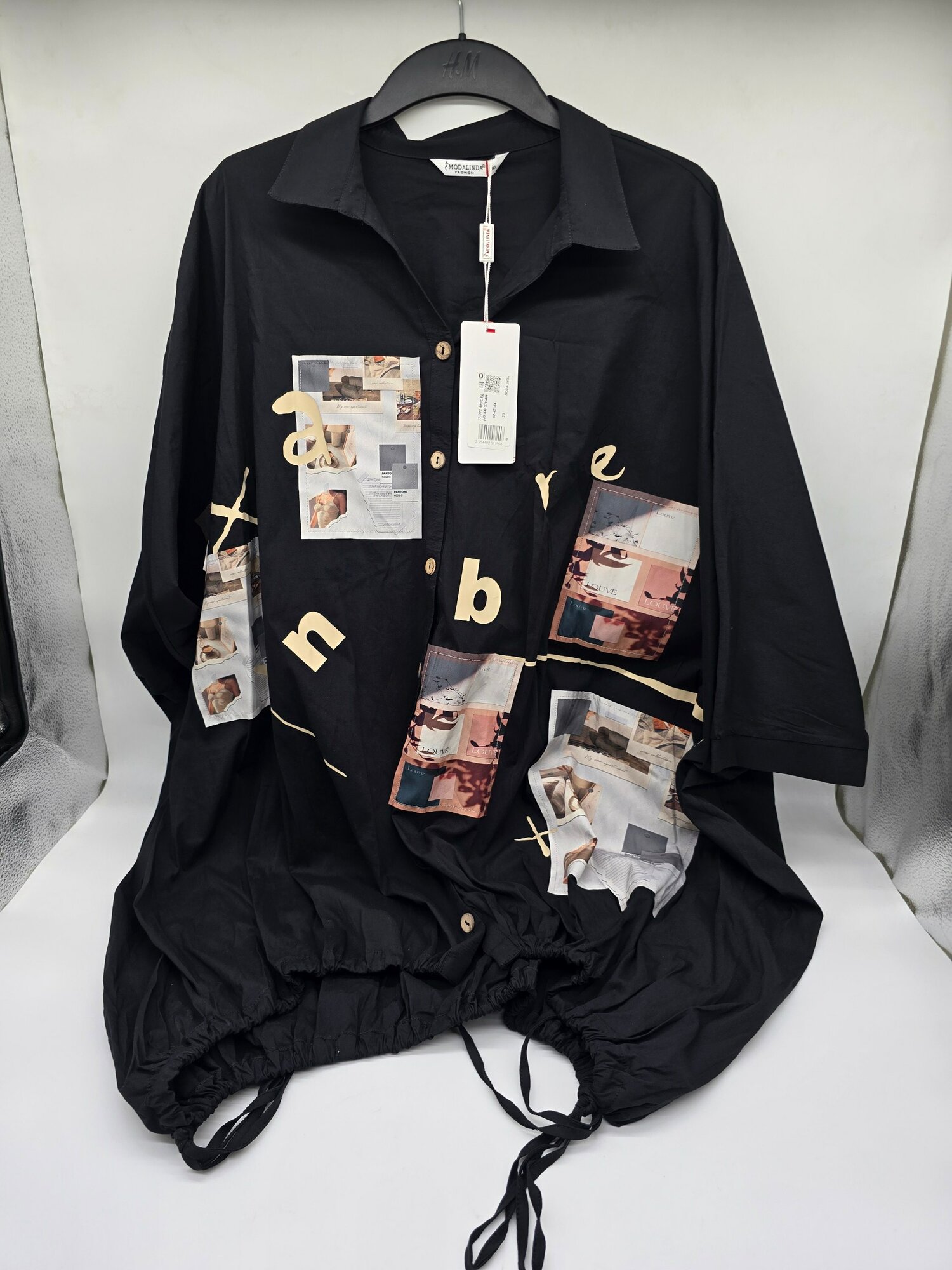 Рубашка  Стильная оверсайз блузка рубашка с принтом — премиум дизайн для эффектных образов, размер l, черный — фото 1