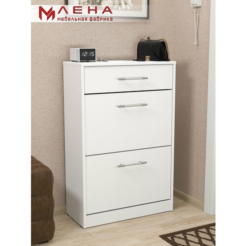 Обувница с выдвижным ящиком, тумба для обуви в белом цвете. Мебельная фабрика лена