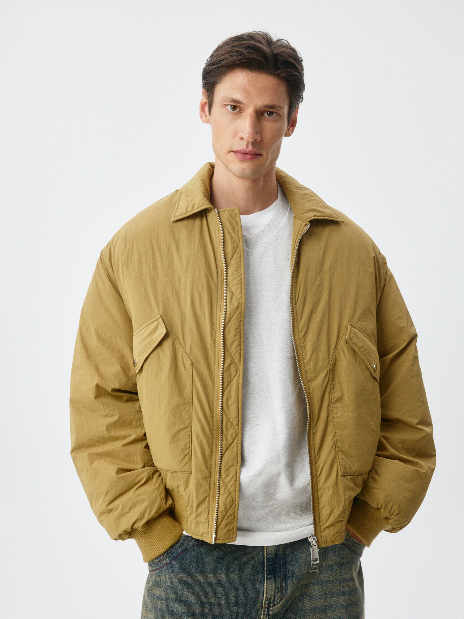 Бомбер Sela, размер S, бежевый