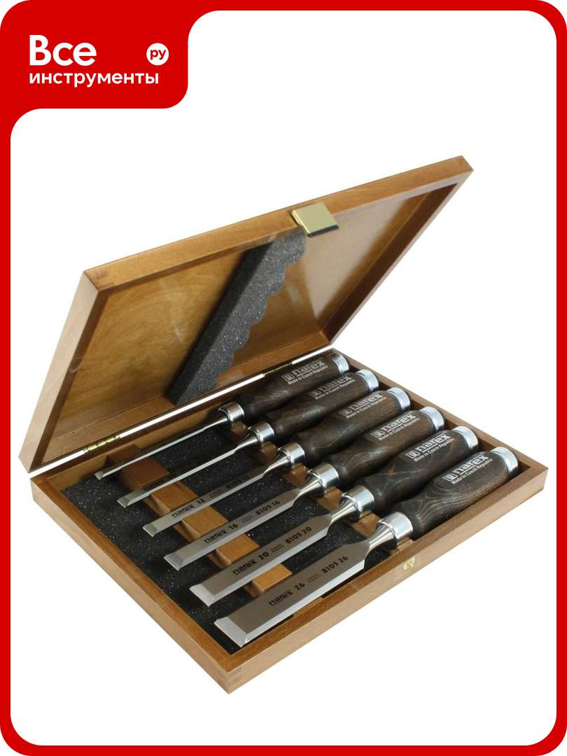 Набор из 6 плоских стамесок NAREX Wood Line Profi 853053