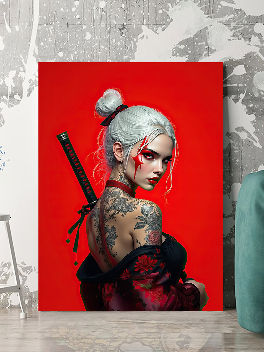 Картина на холсте - "Девушка, японский стиль", 40х60 см.