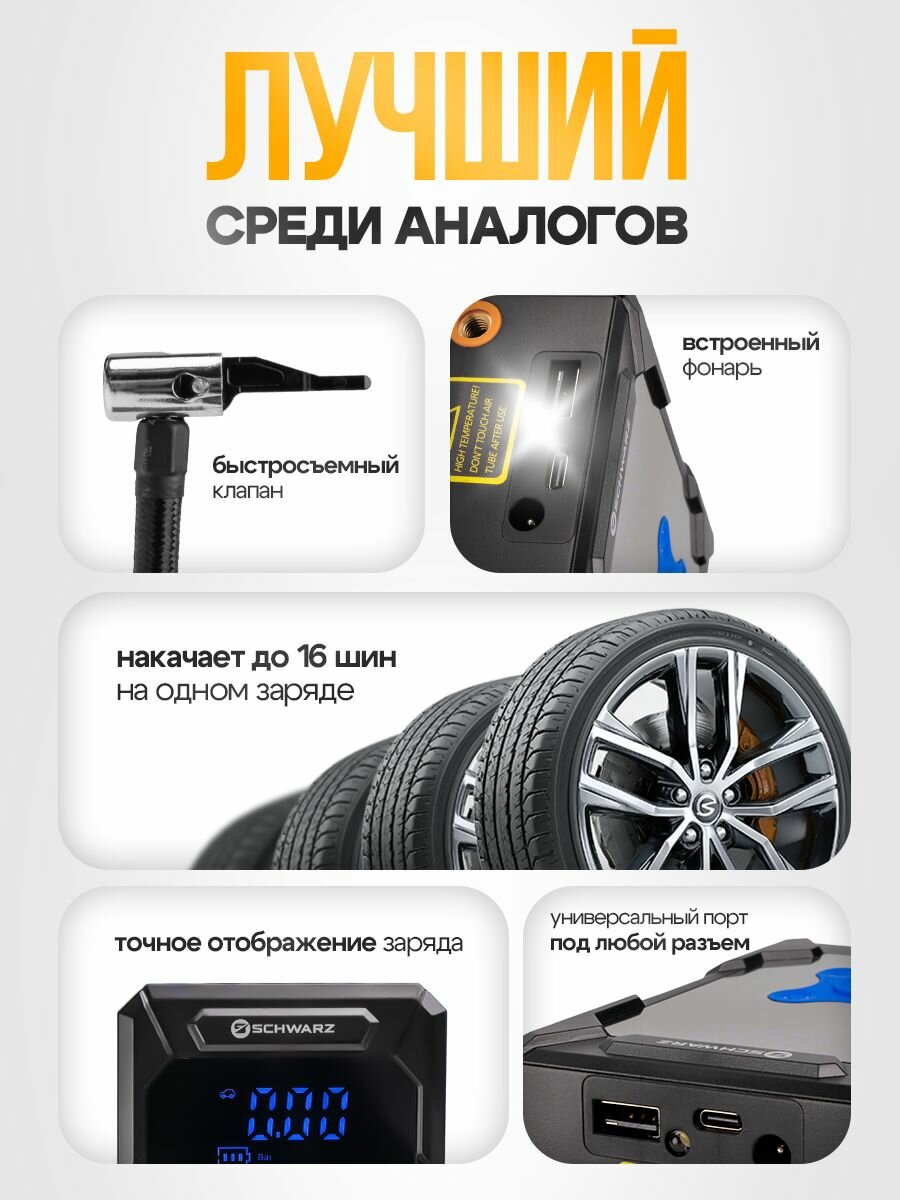 Компрессор SCHWARZ для авто и велосипеда, 10 атм — фото 1