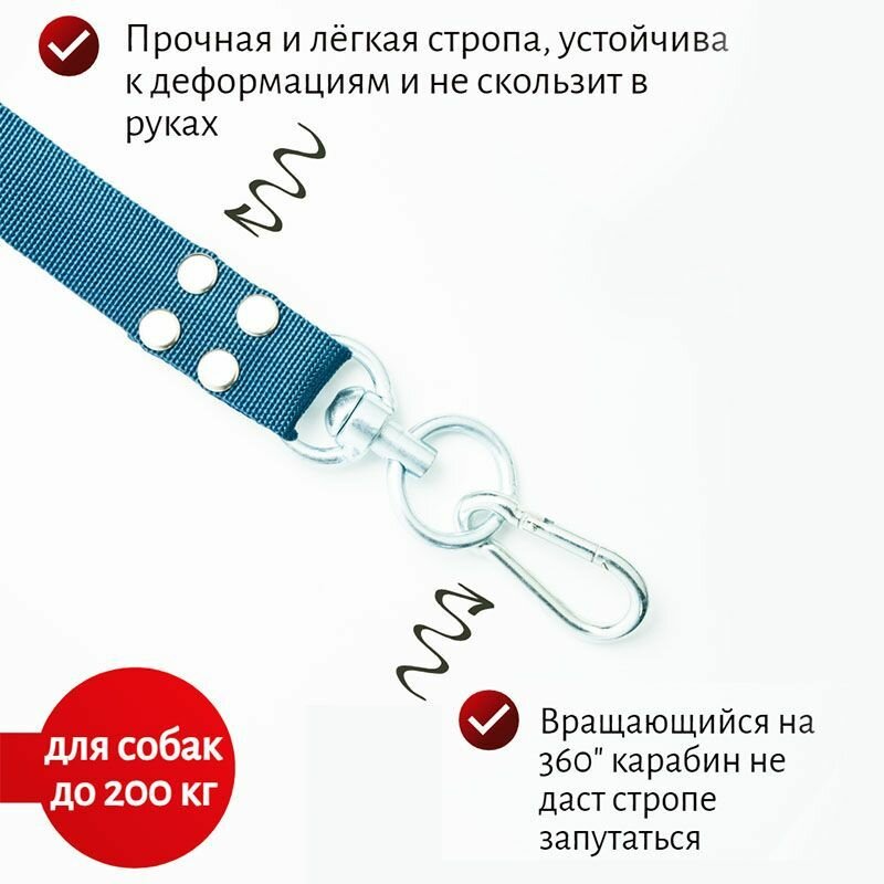 Поводок Хвостатыч для собак с вертлюгом и альпинистским карабином нейлон 7 м х 35 мм (темно-синий) — фото 1