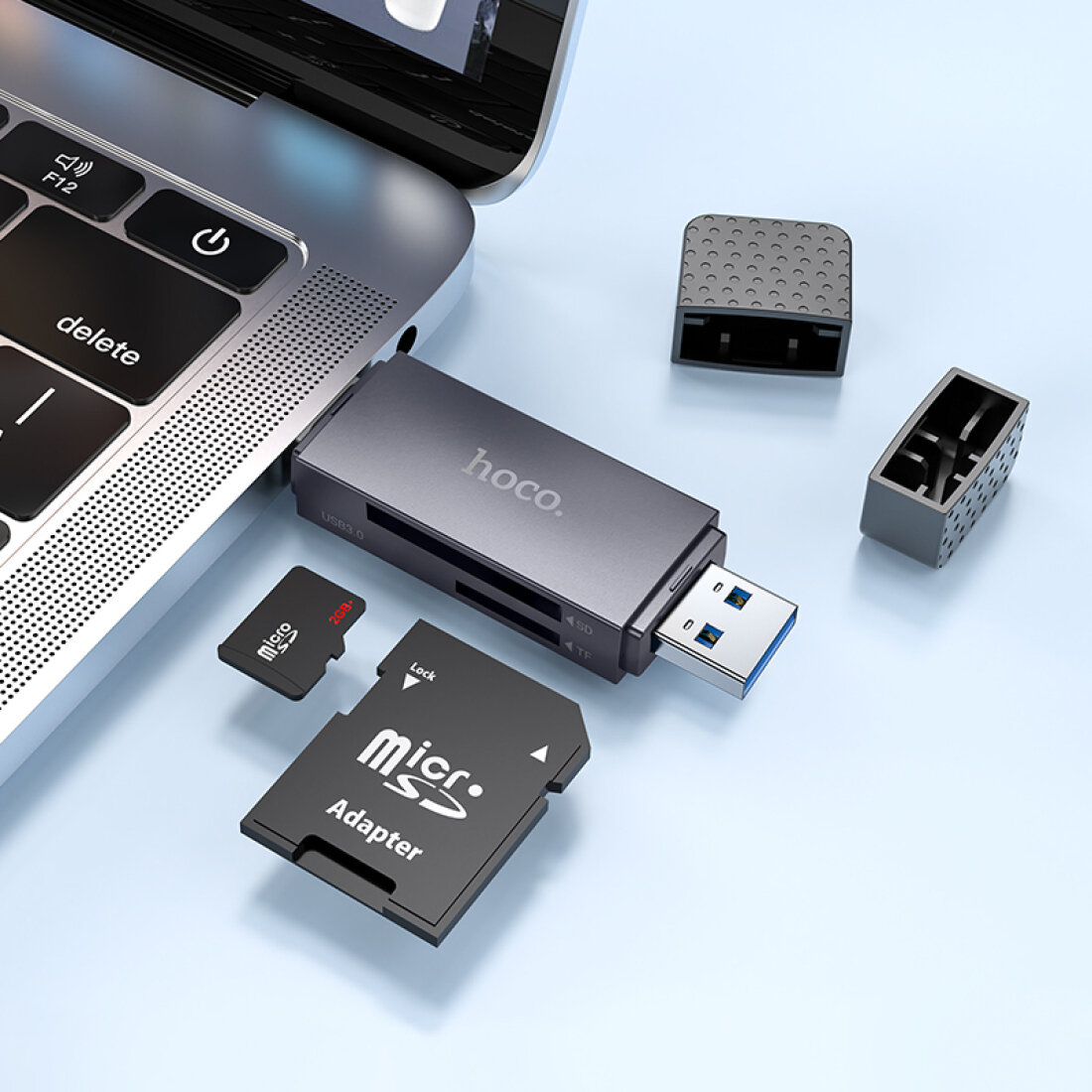 Картридер 2 в 1, USB/Type-C 2.0, HB45, HOCO, поддержка TF/SD карт, серый — фото 1