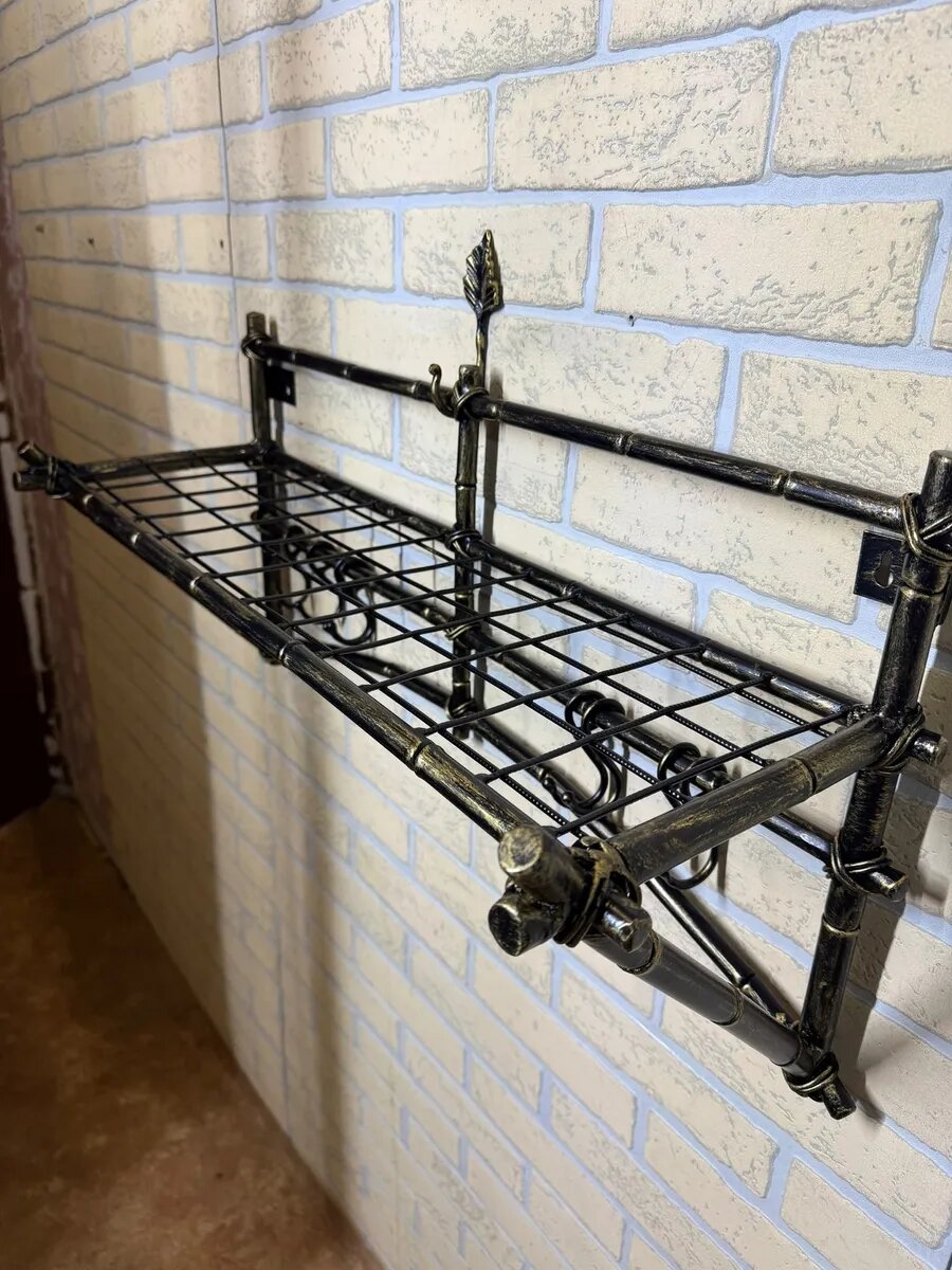 Вешалка настенная, кованая, Студия кованой мебели Нива, цвет черный/золотистый — фото 1