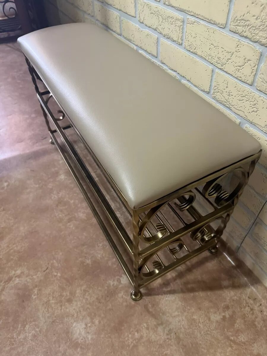 Кованая прихожая, вешалка + банкетка, Студия кованой мебели Нива, цвет слоновая кость/античная бронза — фото 1