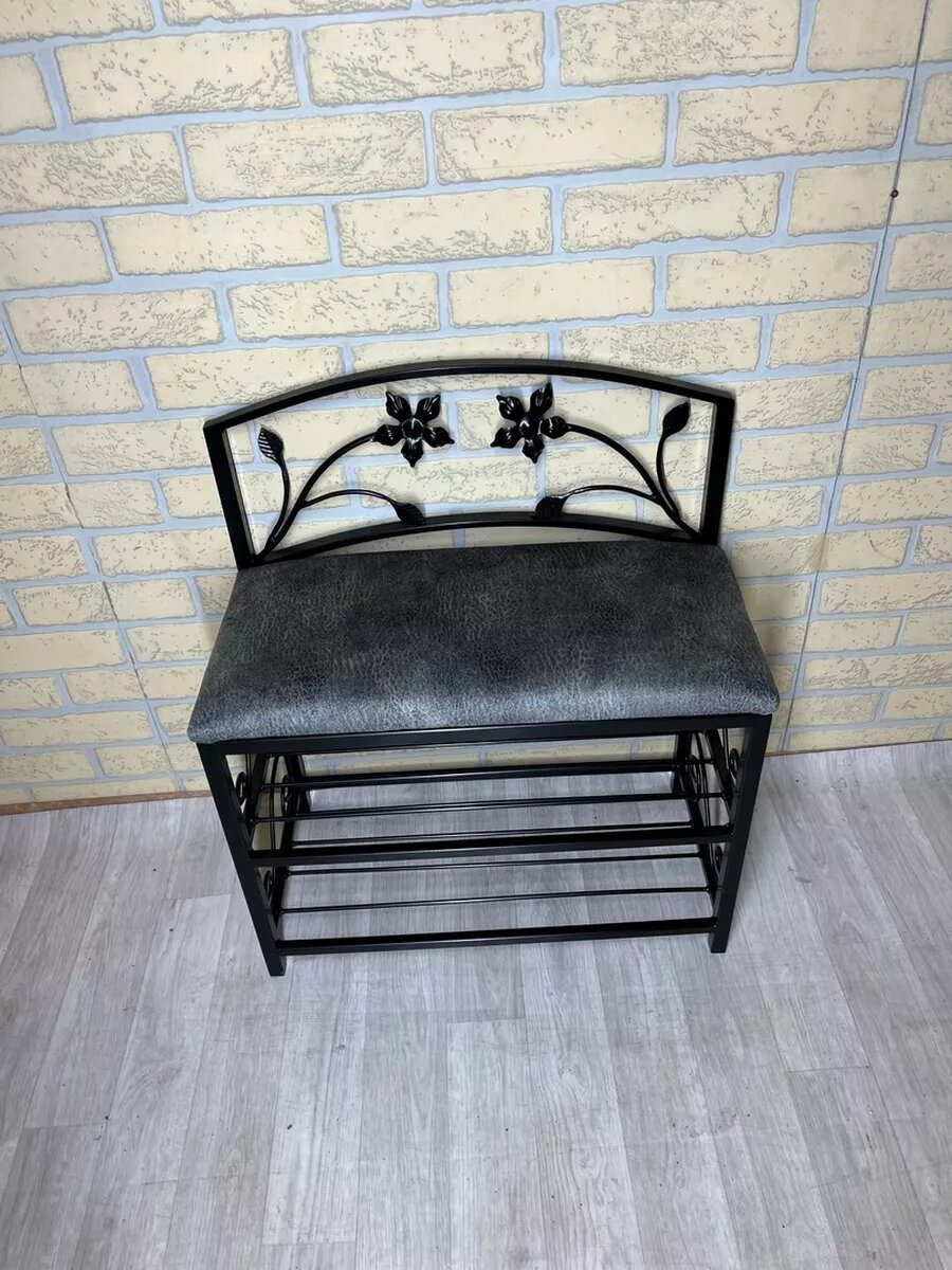 Кованая банкетка №04, Студия кованой мебели Нива, велюр, цвет серый — фото 1