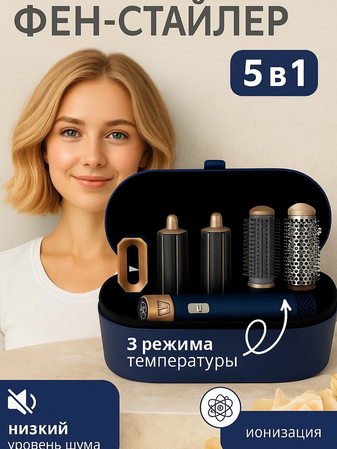 Фен Dyson 5 в 1 для всех типов волос, мультистайлер, плойка, выпрямитель, насадки для завивки и объема, Синий