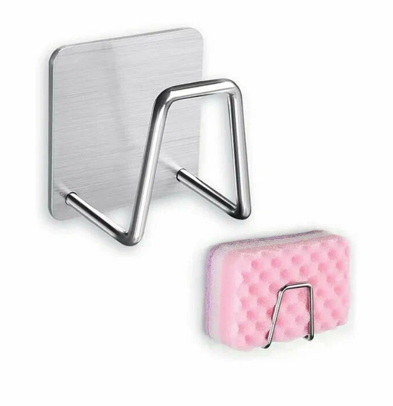 Самоклеящийся настенный крючок держатель для губки в раковину крепление без монтажа серебристый металлический