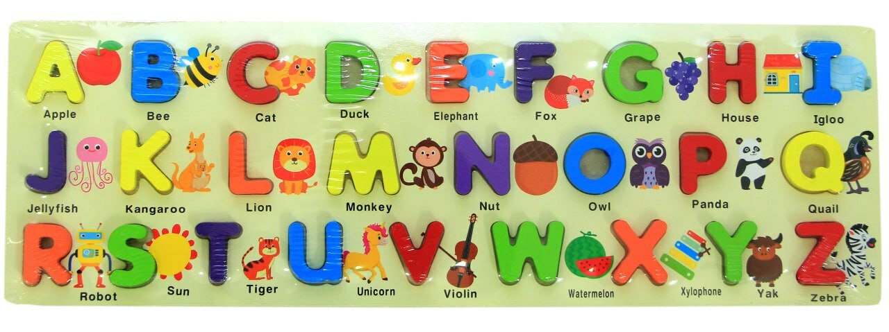 Деревянный алфавит-пазл "Учи и играй", для развития моторики и логики — фото 1