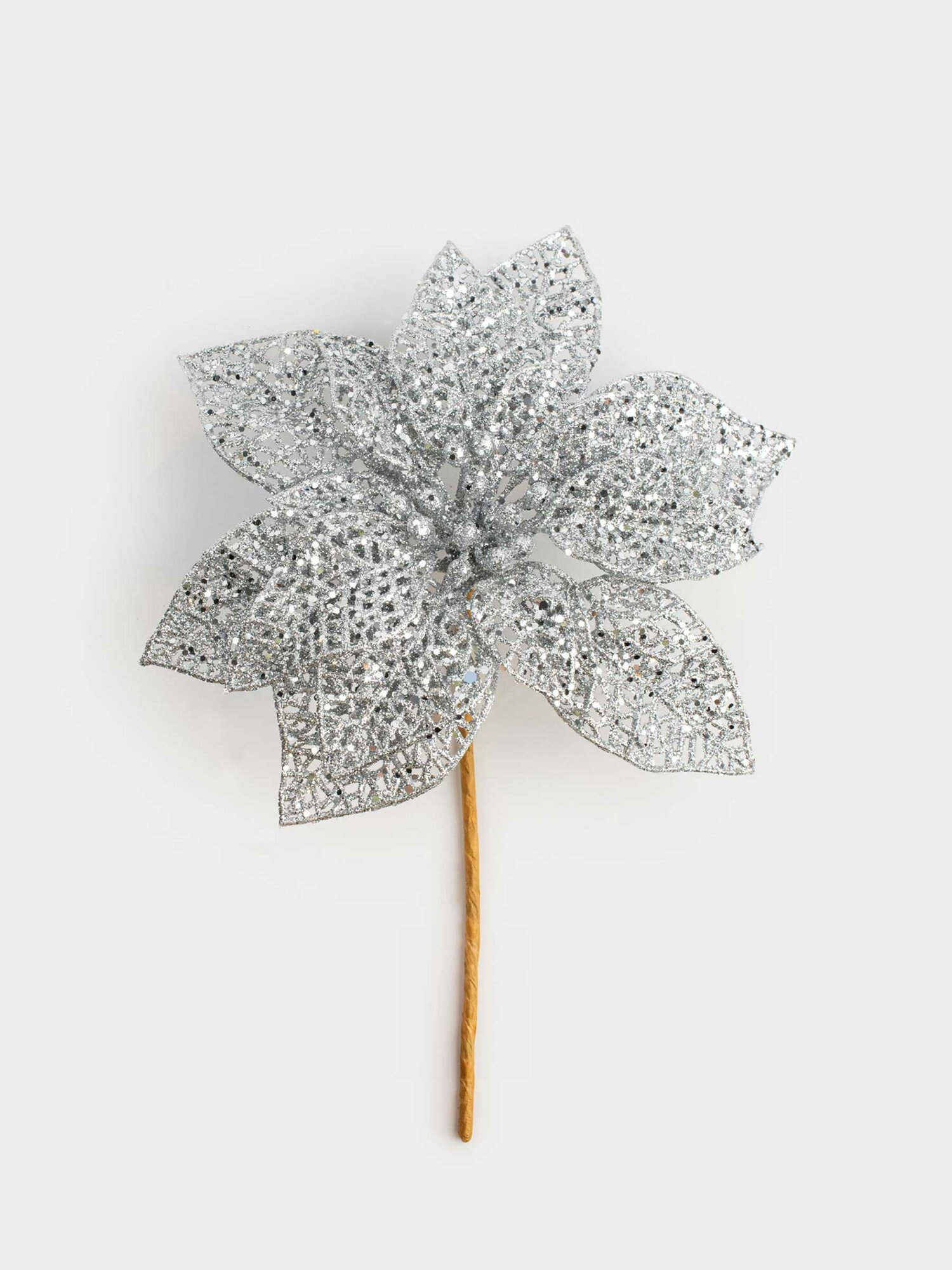 Украшение декоративное 19 см пластик серебристое Пуансеттия Flower decor