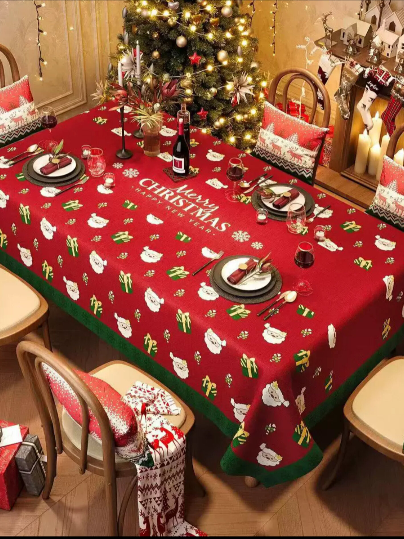 Новогодняя скатерть на стол, размер 140 * 220 см, с водоотталкивающей пропиткой