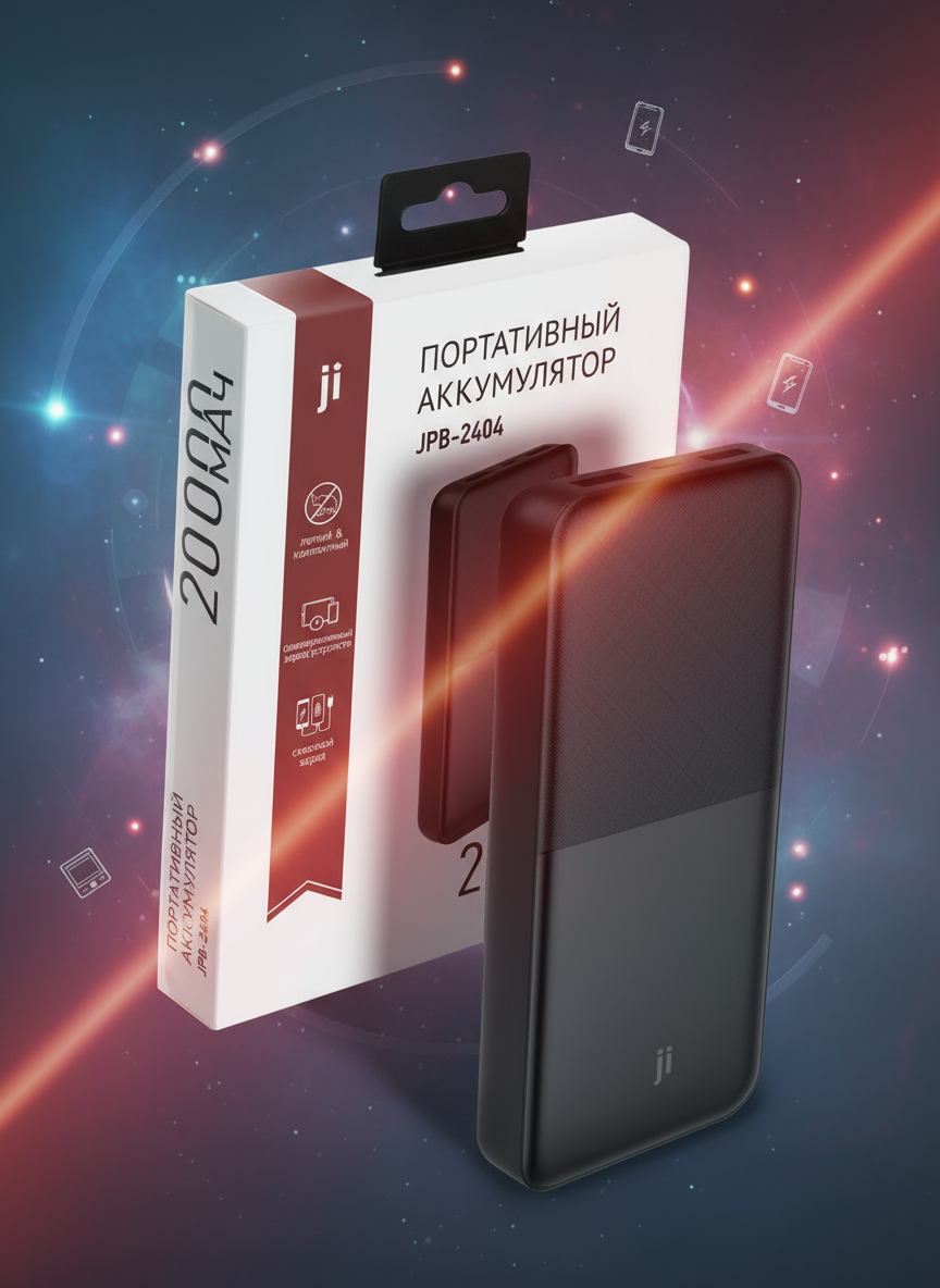 Портативный аккумулятор/Пауербанк JPB-2404 20 000 мАч, 2xUSB 3A, черный