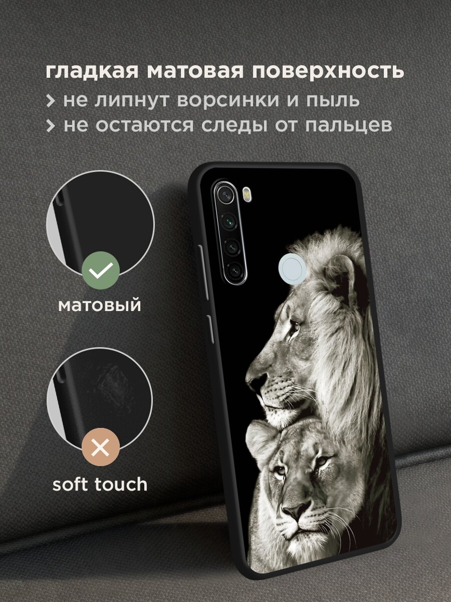 Черный матовый чехол на Xiaomi Redmi Note 8T / Сяоми Редми Нот 8Т с принтом "Лев и львица" — фото 1