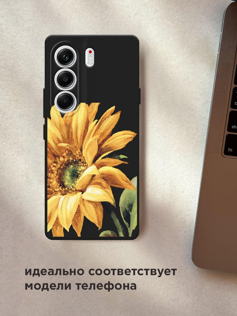 Черный матовый чехол на Tecno Camon 40 Pro 5G / Текно Камон 40 Про 5G с принтом "Желтая хризантема" — фото 1