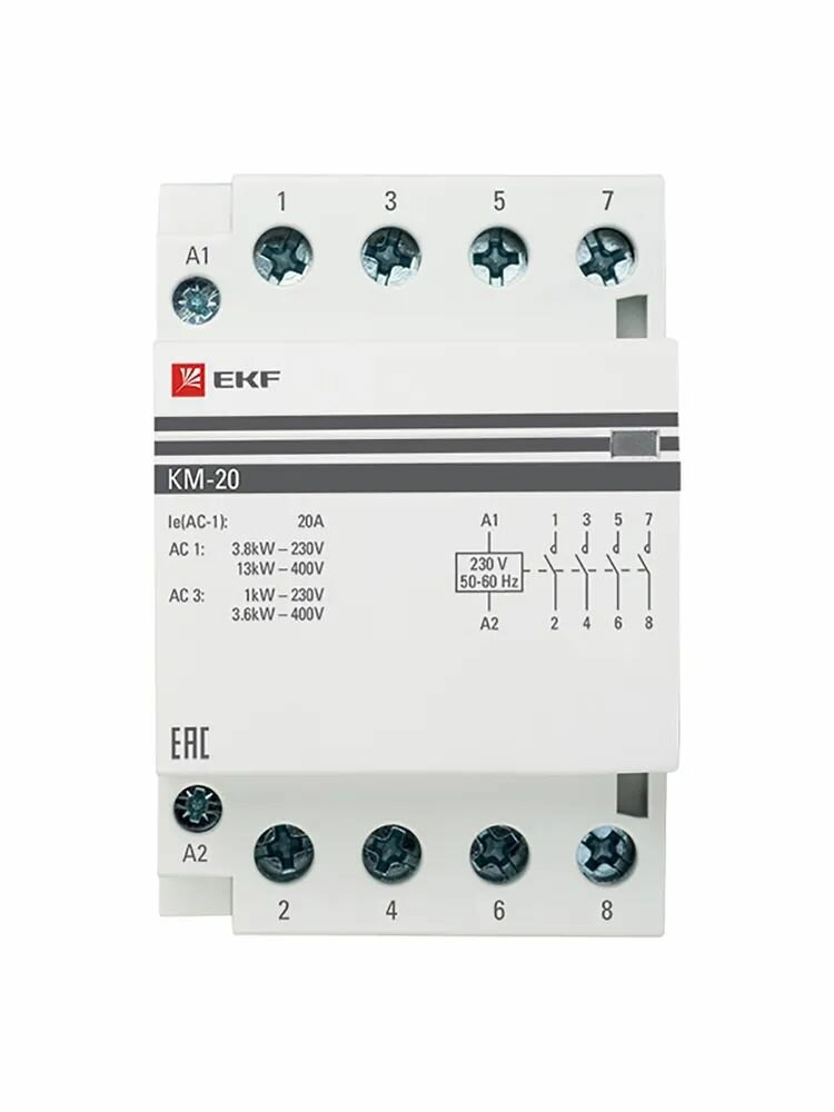 Контактор модульный КМ 20А 4NО (3 мод.) EKF PROxima — фото 1
