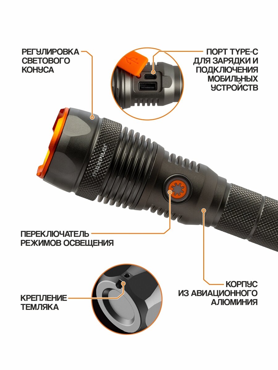 Фонарь ручной аккумуляторный MAXPILER MPF-04 — фото 1