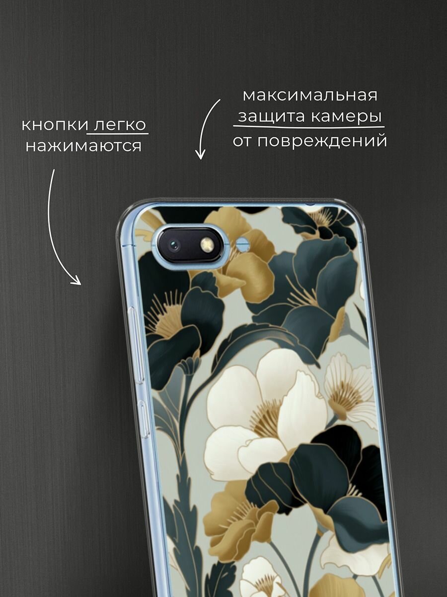 Чехол на Xiaomi Redmi 6A / Сяоми Редми 6А с принтом Золотые и белые цветы — фото 1