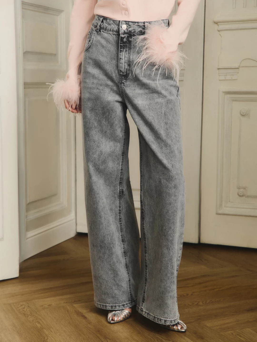 Джинсы классические  1, размер 2XS, серый меланж — фото 1