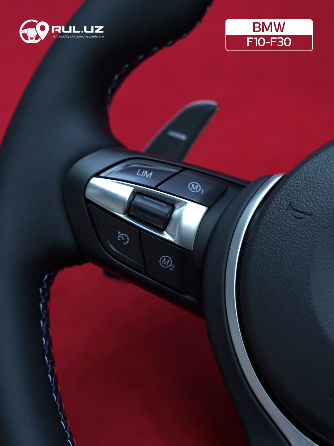 Руль BMW F10-F30, кожаный, управление мультимедиа, лепестки переключения передач — фото 1