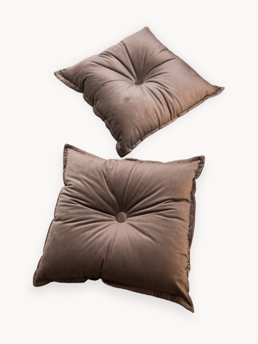 Комплект подушек 45х45 бархат с пуговицей с отстрочкой, бежевый, 2 шт