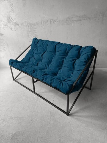 Изображение товара Диван лофт прямой, уличный, в офис, на балкон, на веранду, в гостинную, кухонный, минимализм, Слэш + велюр синий