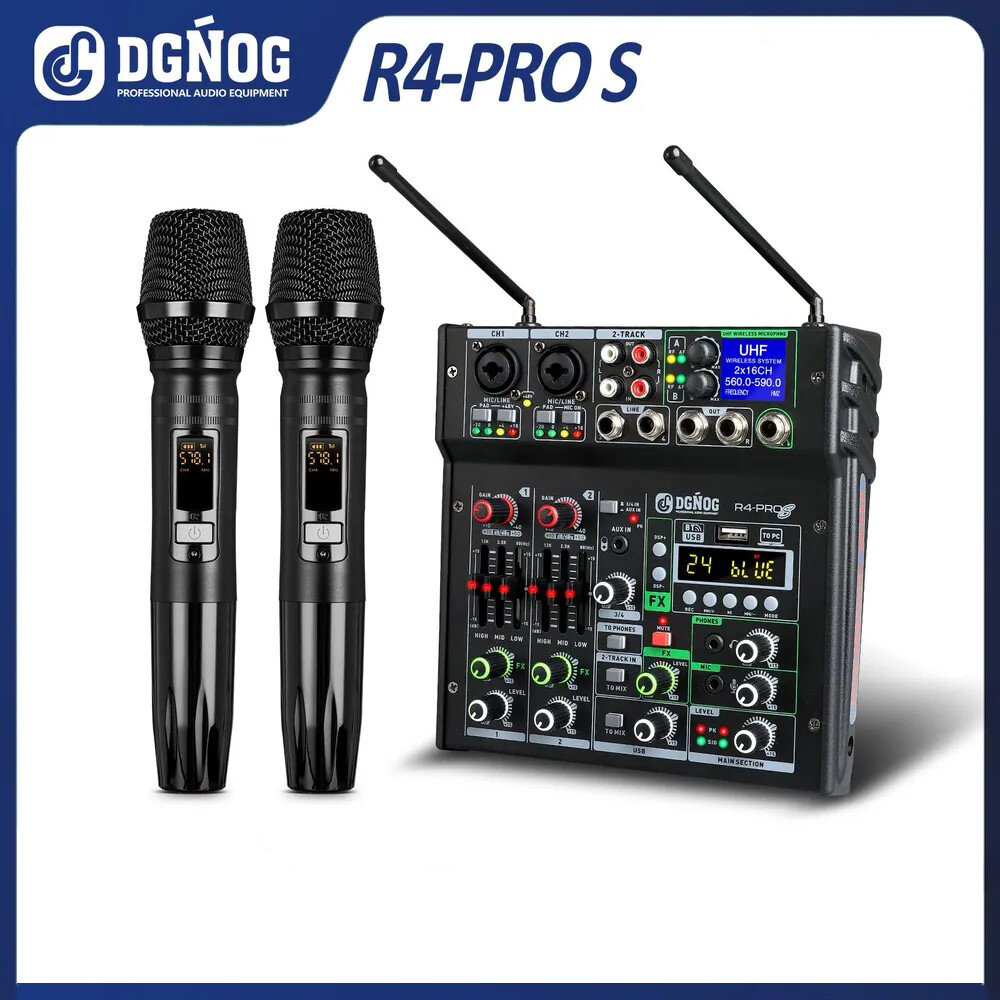 Беспроводной 4-канальный микшер караоке DGNOG R4-PROS bluetooth 2 микрофона black