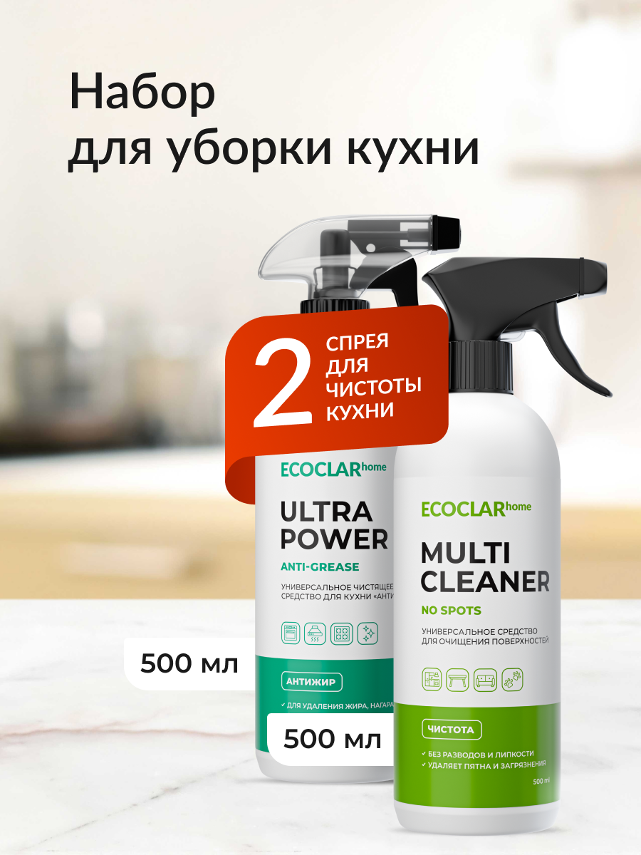 Набор для уборки ECOCLARhome, антижир и мультиклинер, для кухни и дома, 2 в 1