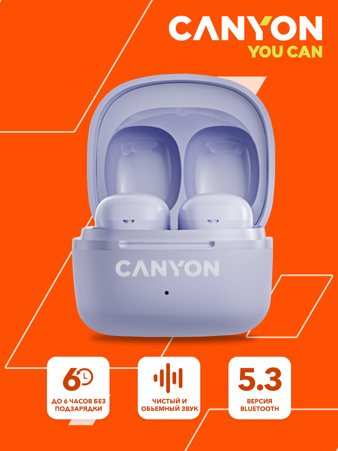 Наушники CANYON OnGo 4, беспроводные, с микрофоном, вакуумные