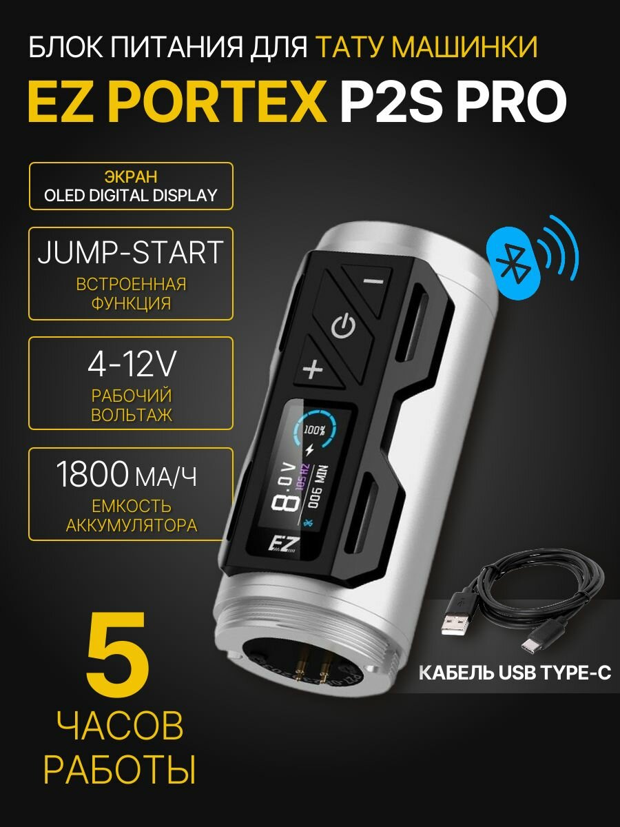 Блок питания для тату машинки EZ P2S PRO Power pack silver
