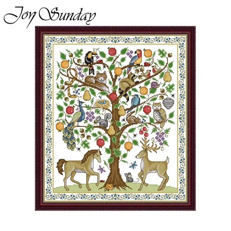 Joy Sunday Набор для вышивки крестом Древо жизни, J828, 16CT Printed Cloth
