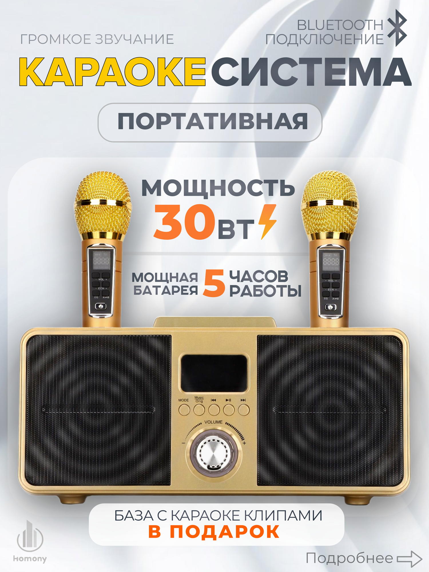 Караоке-система с двумя беспроводными микрофонами "SD309" gold