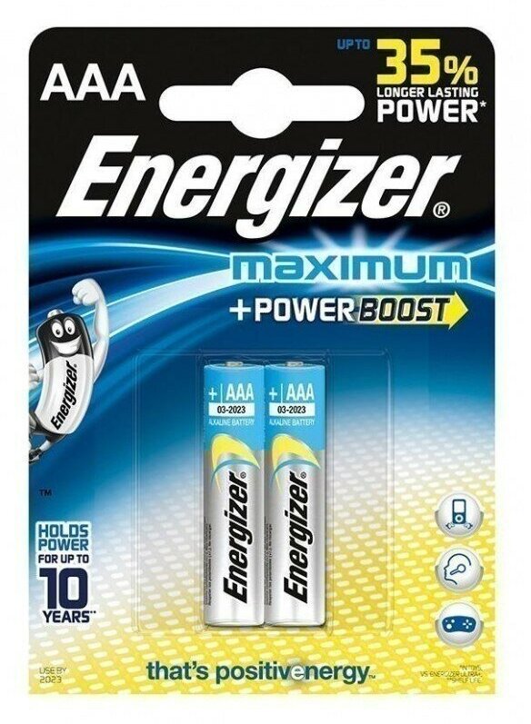 Батарейка Energizer, ААА (LR03, R3), Alkaline Maximum, алкалиновая, 1.5 В, блистер, 2 шт — фото 1