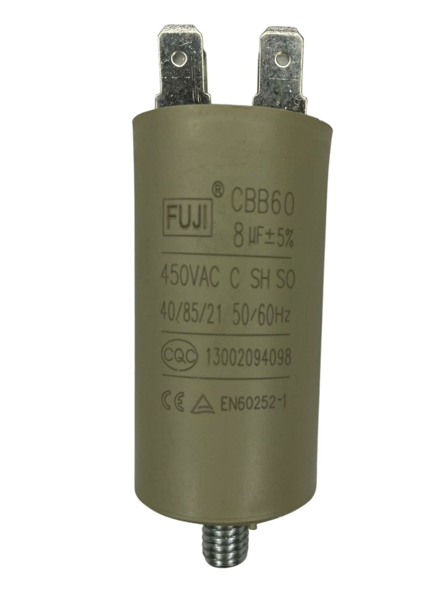 Конденсатор пусковой FUJI CBB60 (2+2 pins с креплением под болт) 8 мкФ 450В 35x65мм (У)