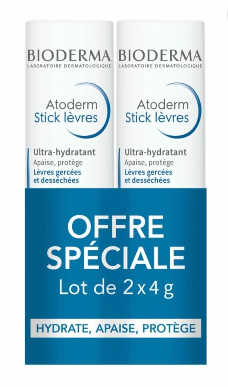 Bioderma Atoderm Stick Levres 2x4g/Биодерма Атодерм увлажняющий и питательный стик для губ, 2 шт. Франция