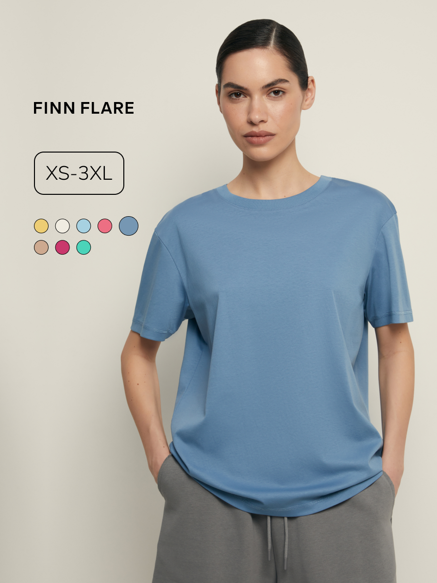 Футболка FINN FLARE из мерсеризованного хлопка, размер M(170-92-98), серо-голубой