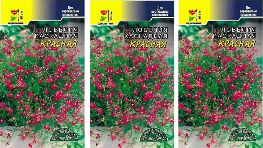Семена Лобелия КАСКАДНАЯ КРАСНАЯ (Цветущий сад, 0,05 г семян в упаковке) - 3 упаковки