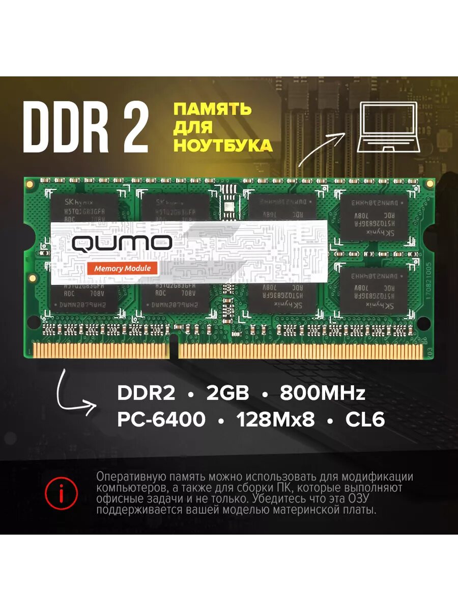 Оперативная память DDR2 для ноутбука 2GB 800MHz PC-6400 1.8v