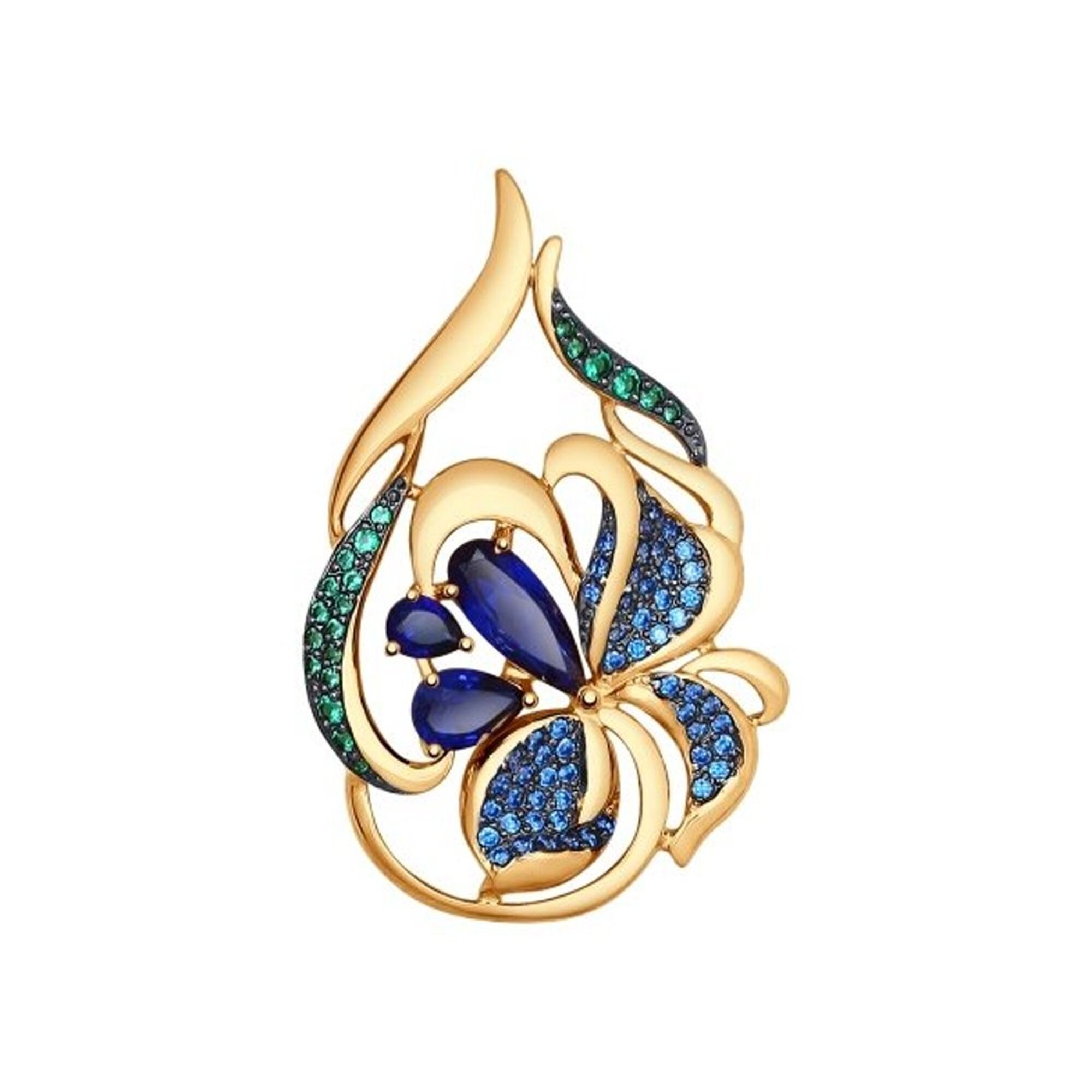 Подвеска, красное золото, 585 проба, корунд, фианит