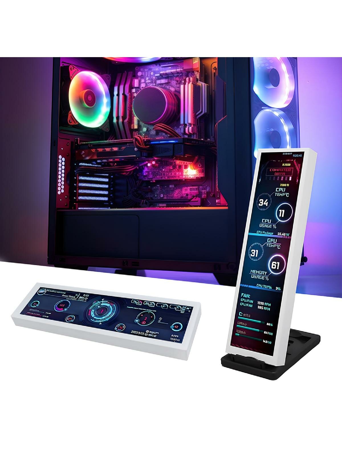 8.8in Computer Temps Monitors, CPU Data Temperature Monitors, PC Displays Screen, CPU GPU PC Sensor Panel — фото 1