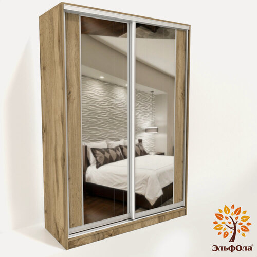 Изображение товара Шкаф купе ЭльфОла "Оптима" 152*60*240 см, дуб вотан, фасады вставка зеркальная