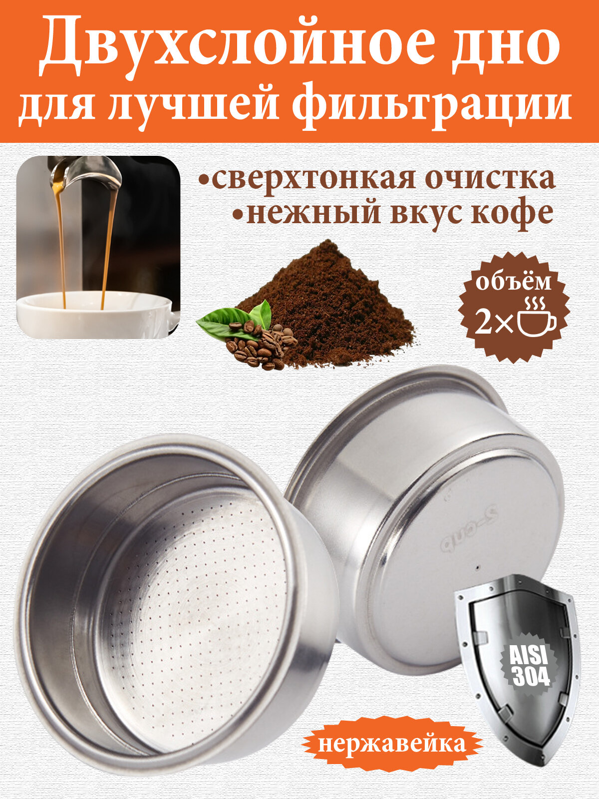 Фильтр / Сито / Сетка 51 мм для рожковой кофеварки. Универсальный для Krups, Vitek, Kitfort, Polaris и других брендов — фото 1