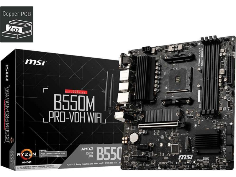 Материнская плата B550M PRO-VDH WIFI B550, AM4, 4*DDR4, 1*PCIEx16, 2*PCIEx1, 2*M.2, 1*TypeC, 6*USB3.2Gen1, 6*USB2.0, 4*SATA3.0, 1G, VGA, DP, HDMI, M-ATX, RTL