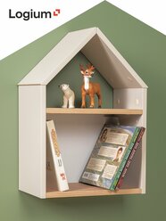 Книжная полка настенная в комнату открытая Андерсон 16.488, Сатин, Гикори Рокфорд Натуральный, 52x37x21