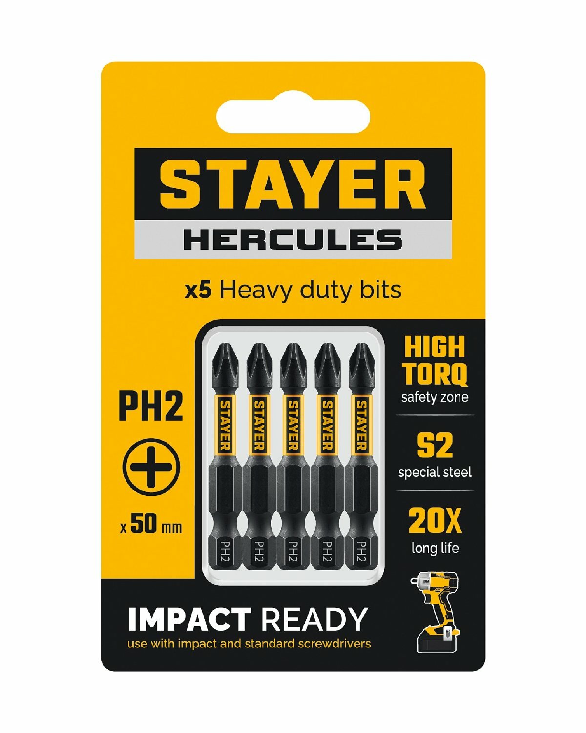 Торсионные биты STAYER HERCULES PH2 50 мм 5 шт из хромомолибденовой стали с увеличенным ресурсом
