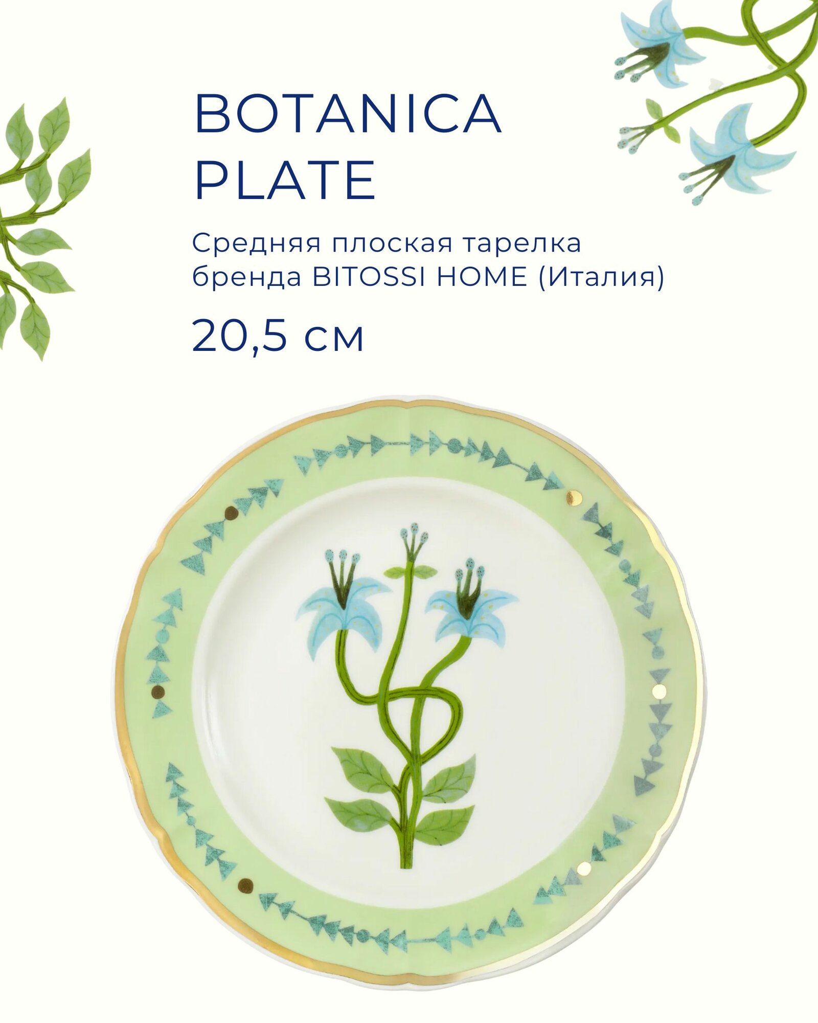Тарелка плоская, зеленая 20,5 см, BITOSSI HOME, Botanica