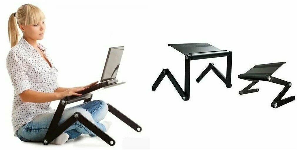 Многофункциональный столик для ноутбука Т6/TV-057/трехколенные ножки/регулировка высота и наклона/черный